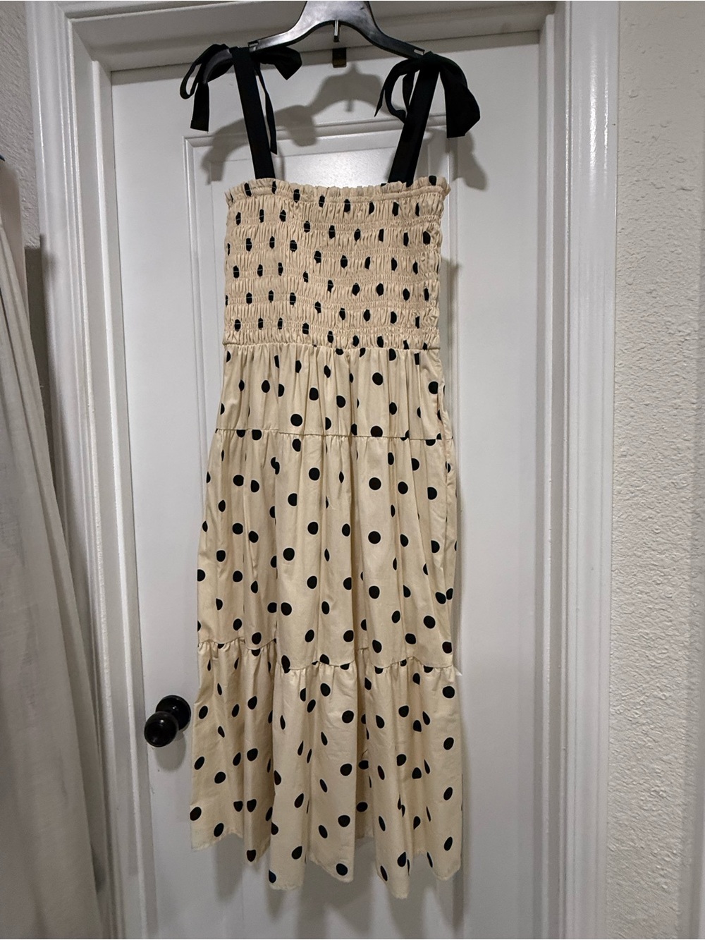 Nicole Miller Cream Maxi Dress with Black Polka Dots